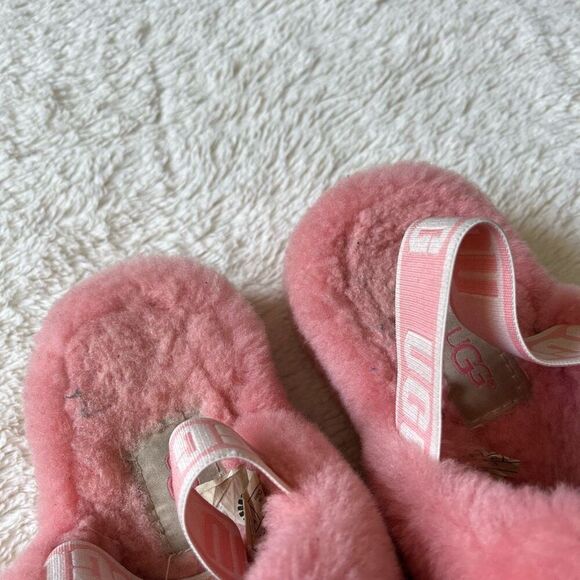 Ugg Australia Fluff Yeah Fuzzy Slip On Slippers Peach Pink Sandals - Picture 4 of 7
